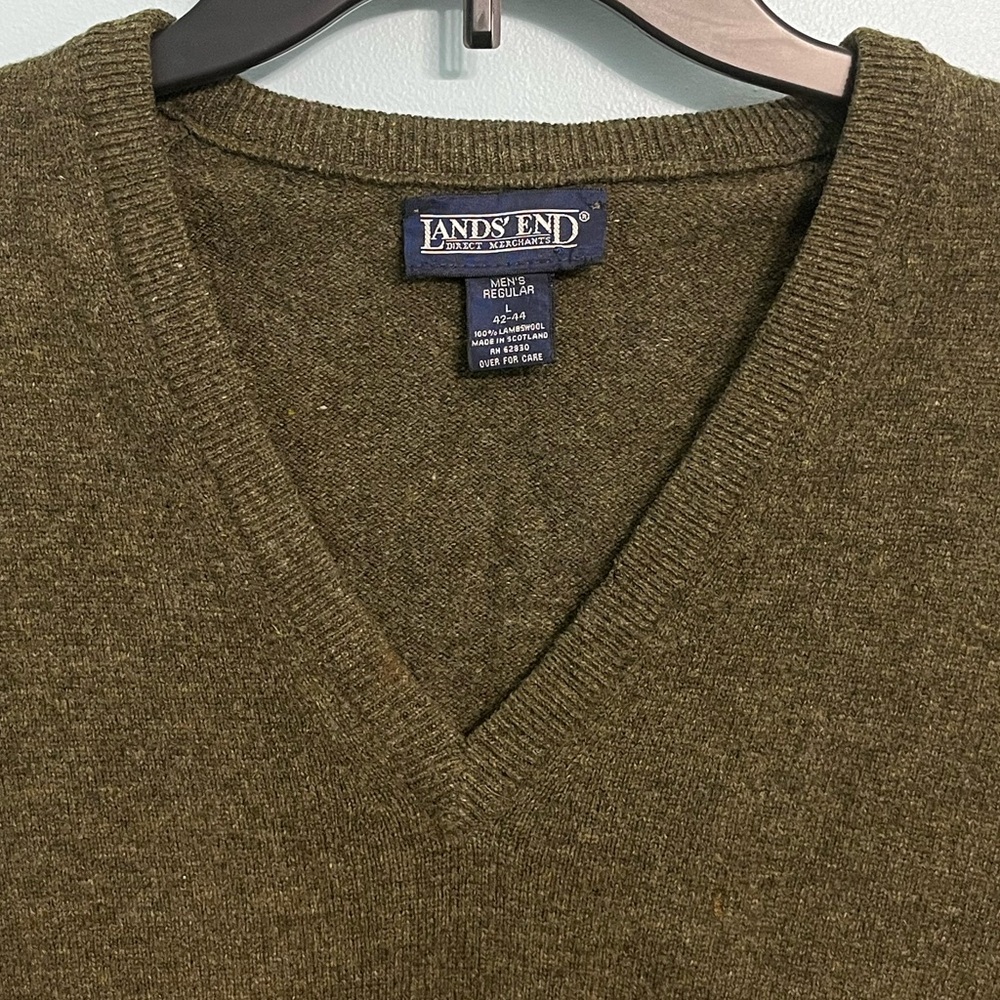 Lands End Men’s Large Brown Wool Sweater Vest - Picture 4 of 7